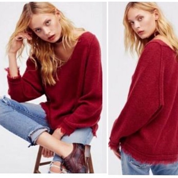 FREE PEOPLE fringe wool off shoulder sweater - Picture 1 of 4